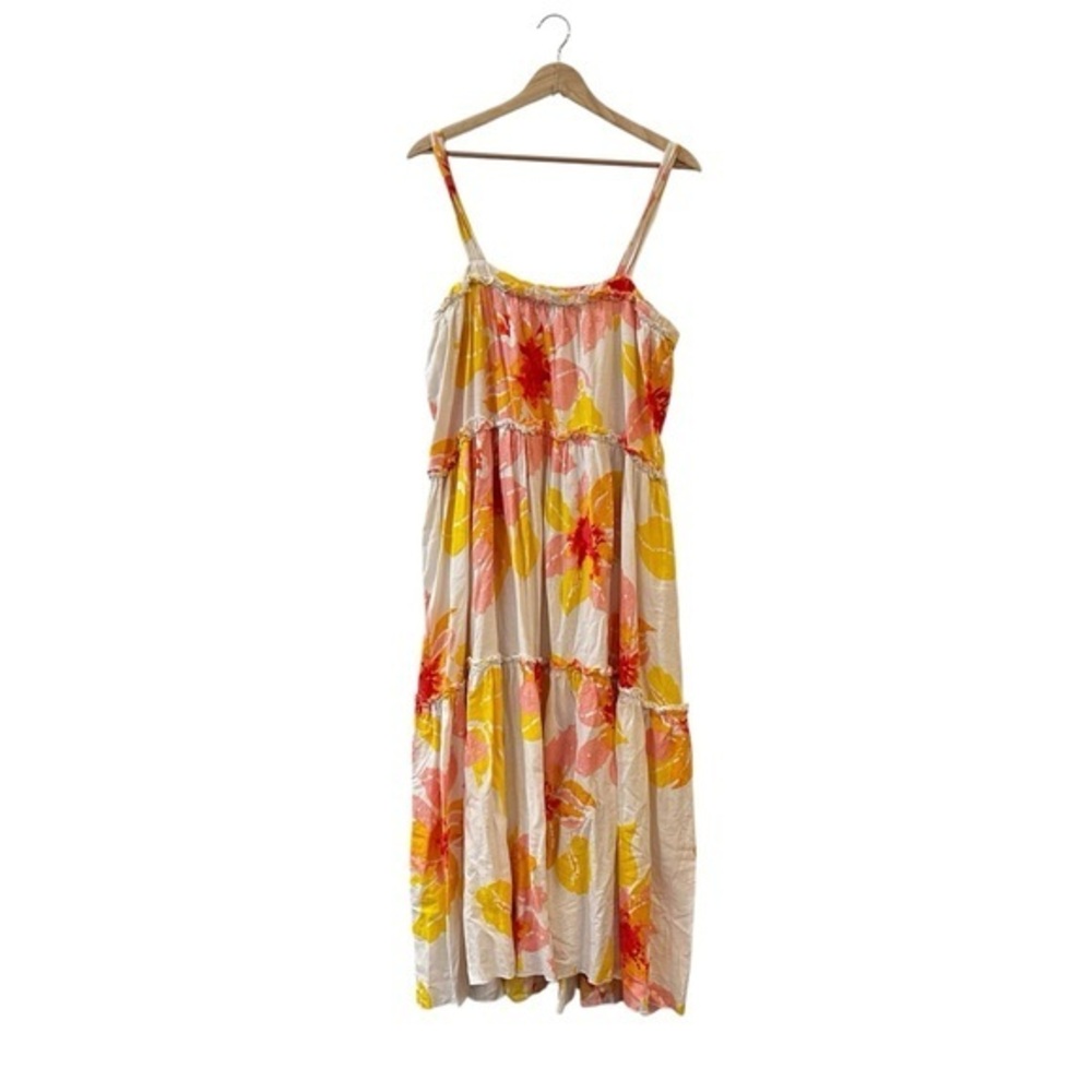 Free People Women's Moonshine Linen Blend Floral Midi Dress Neutral Boho Size M - Picture 3 of 10